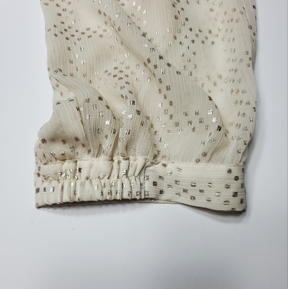 GUESS Party Boho Peasant Shirt Champaign Gold Scooping Neck Open Back Small - Picture 5 of 7